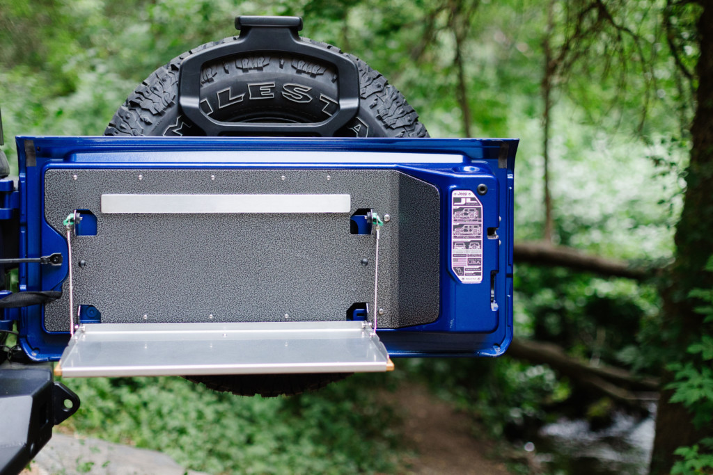 Trailgater installed and open on a Jeep Wrangler JL tailgate